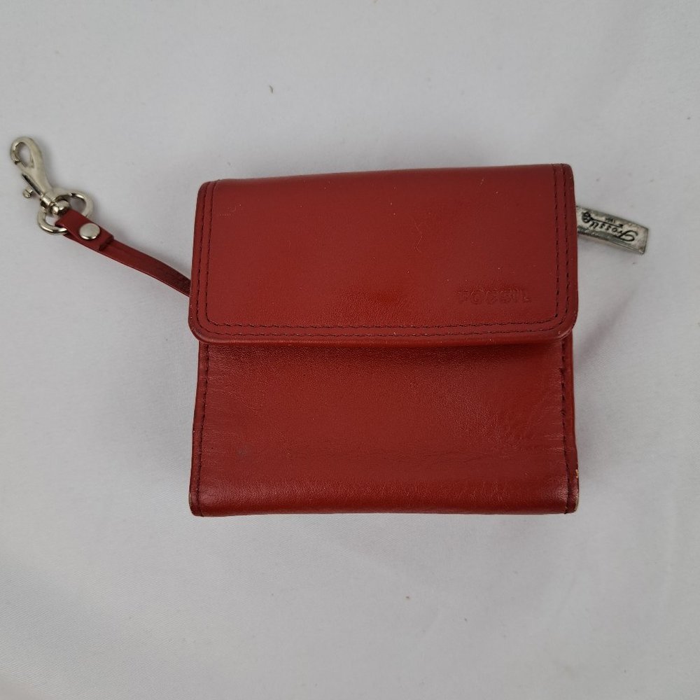 Vintage Fossil Mini Compact Wallet Red Leather